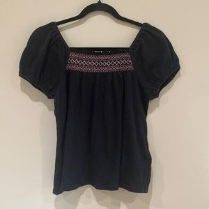 MADEWELL Black & Pink Embroidered Boho Peasant Top with cap sleeves XS